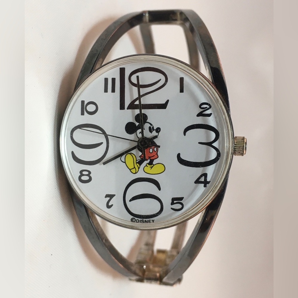 Vintage Disney Mickey Mouse Silver Cuff Bracelet Watch